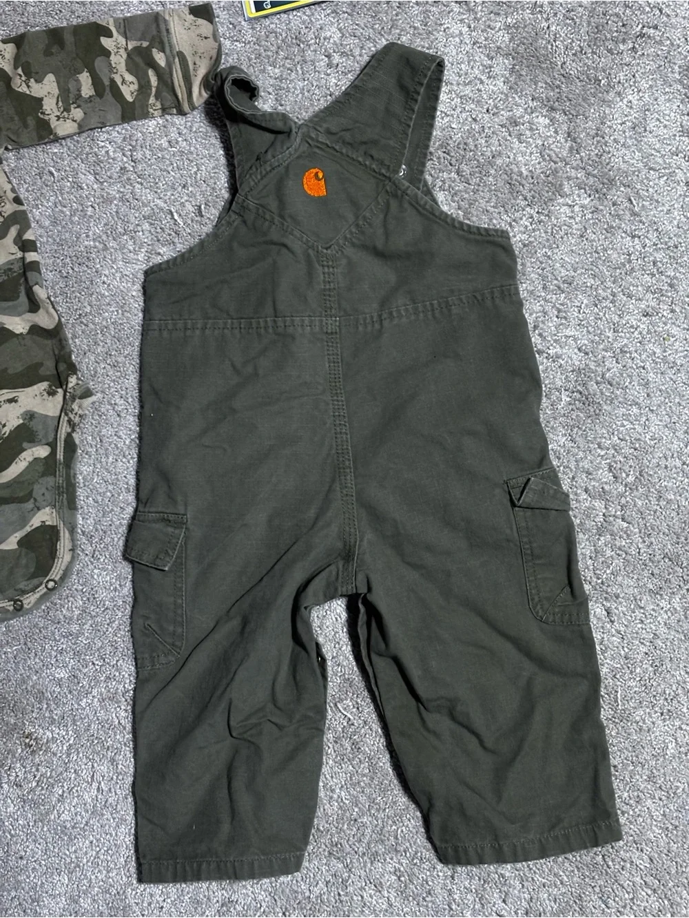 Carhartt Green Camo Bodysuit with Olive Green Overalls excellent condition